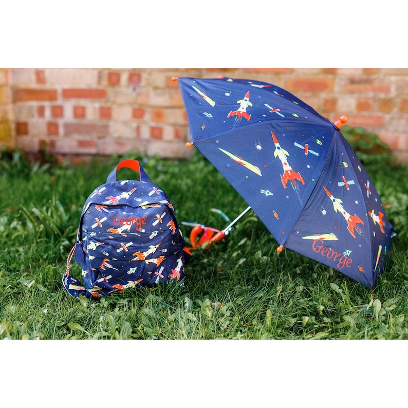 Kids Set Personalised Dino Dinosaur T-Rex Backpack Umbrella
