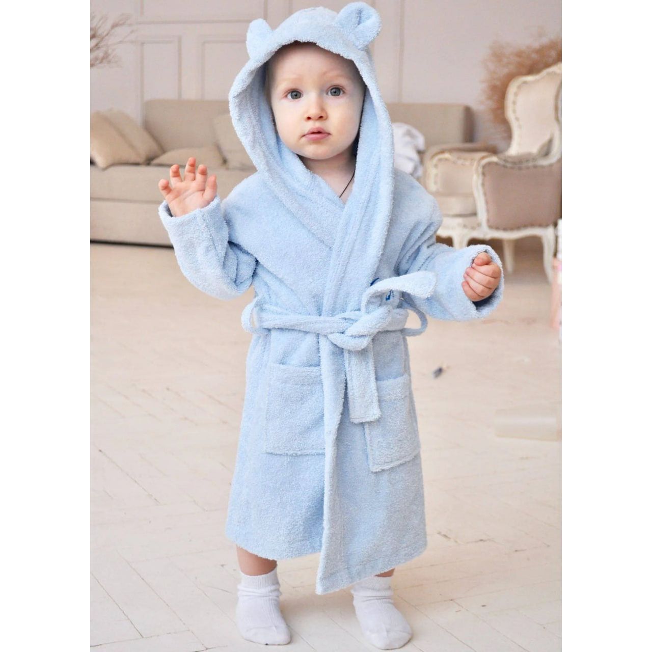 Personalised Light Blue Teddy Bear Cotton Dressing Gown