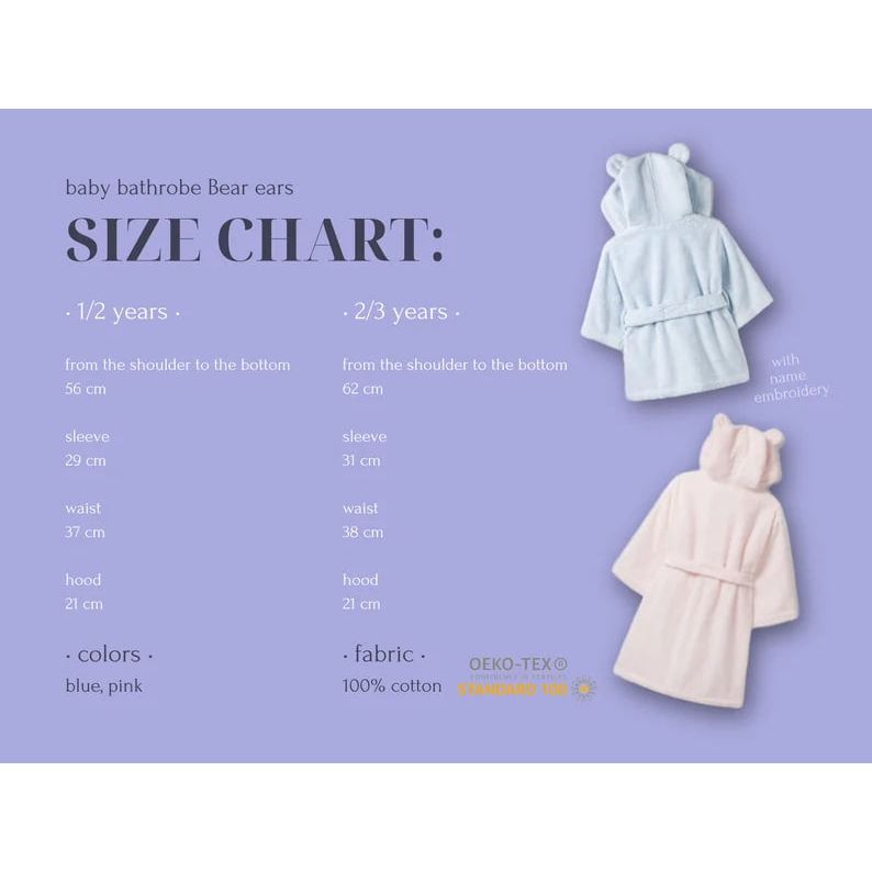 Personalised Light Blue Teddy Bear Cotton Dressing Gown