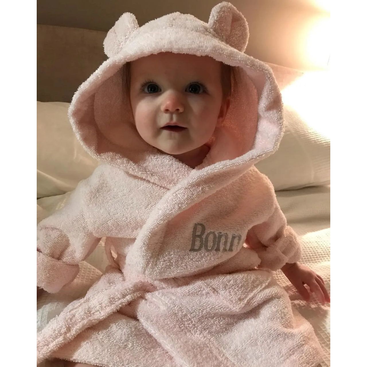 personalised cotton dressing gown Personalised Soft Baby White Dressing Gown With Ears By A Type Of Design