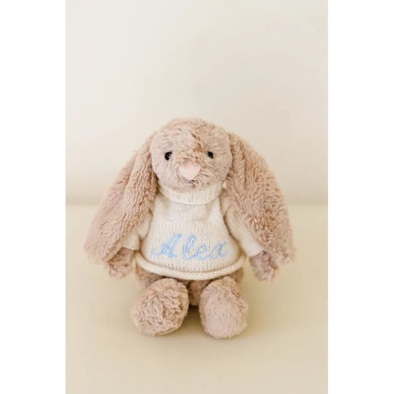 Custom Baby Embroidered Name Set Box Basket Rabbit Bunny and Blanket