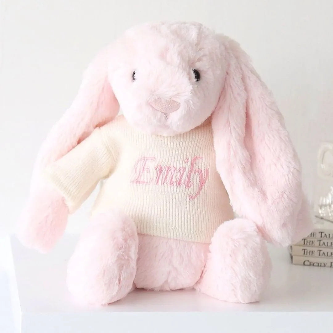 Custom Baby Embroidered Name Set Box Basket Rabbit Bunny and Blanket Cot