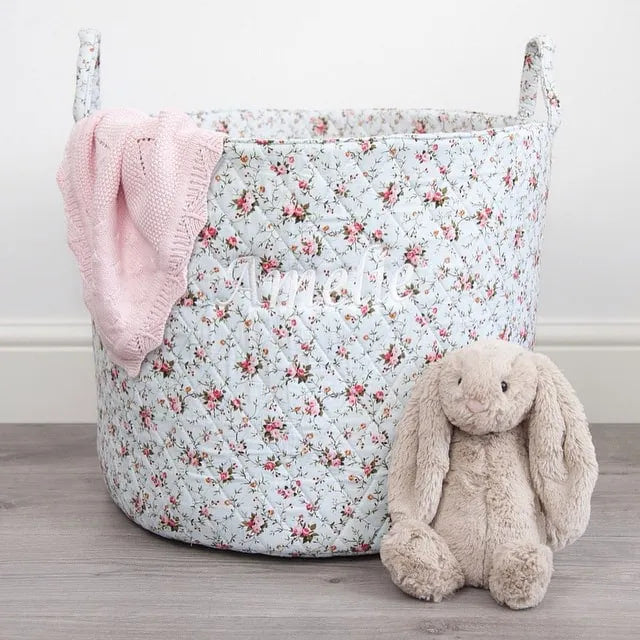 Custom Baby Embroidered Name Set Box Basket Rabbit Bunny and Blanket