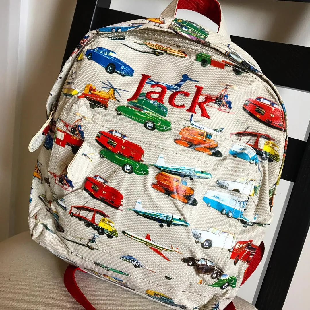 Personalised Retro Cars backpack toddler
