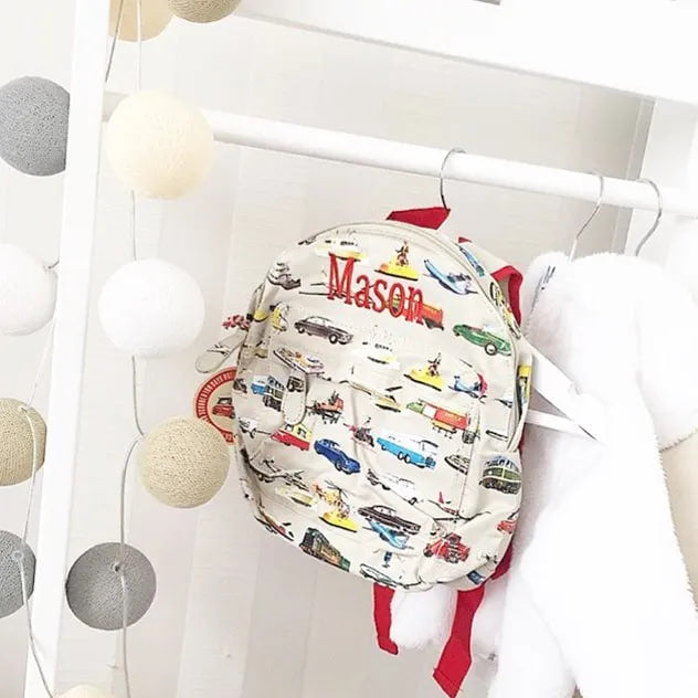 Personalised Retro Cars backpack toddler