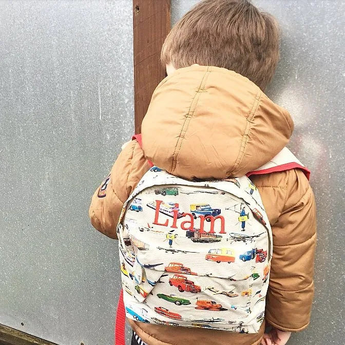 Personalised Retro Cars backpack toddler