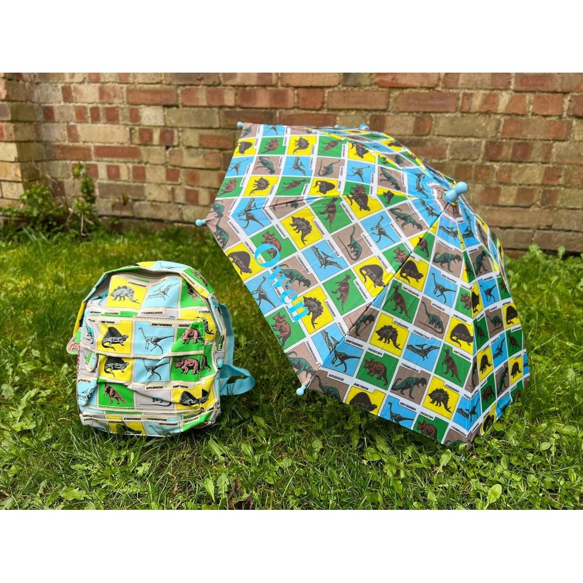 Kids Set Personalised Dino Dinosaur T-Rex Backpack Umbrella