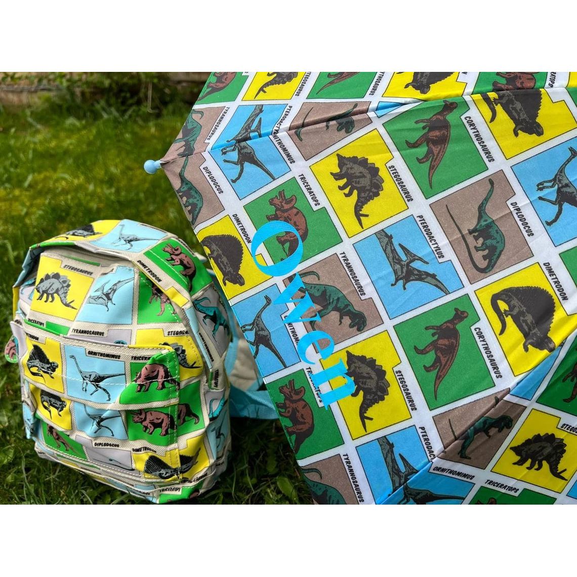 Kids Set Personalised Dino Dinosaur T-Rex Backpack Umbrella