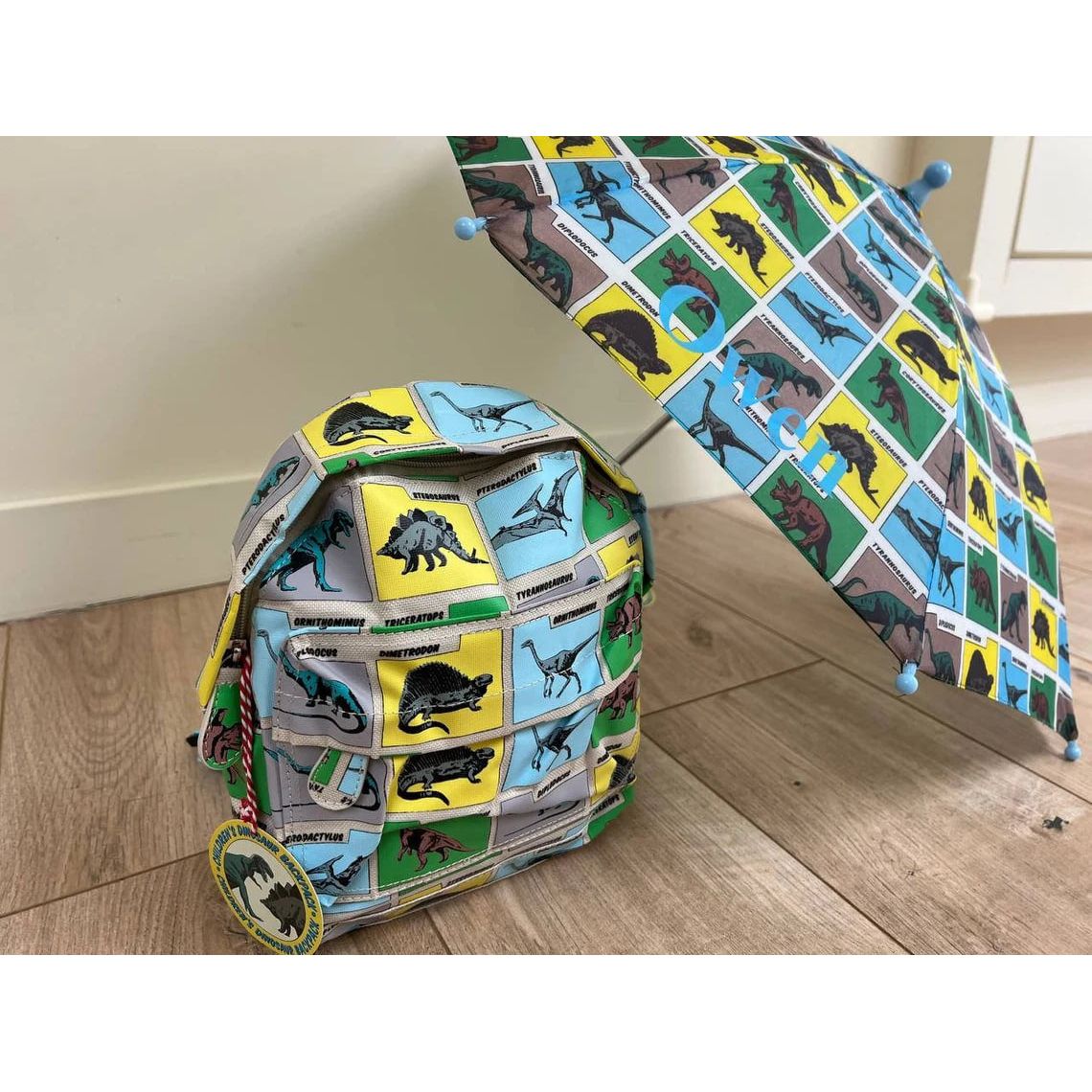 Kids Set Personalised Dino Dinosaur T-Rex Backpack Umbrella