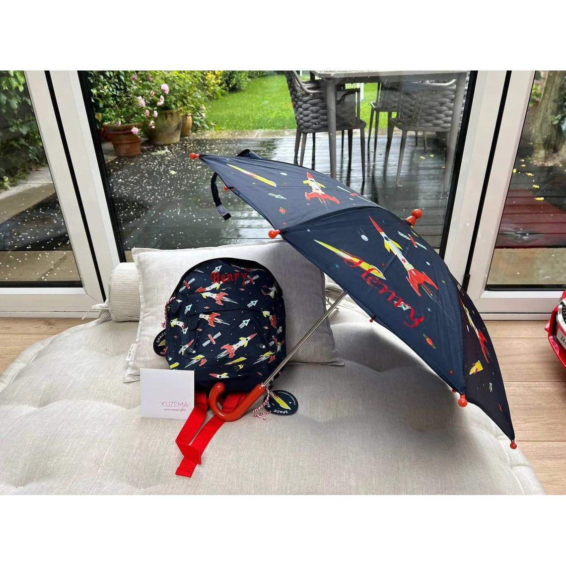 Kids Set Personalised Space Rocket Backpack + Umbrella