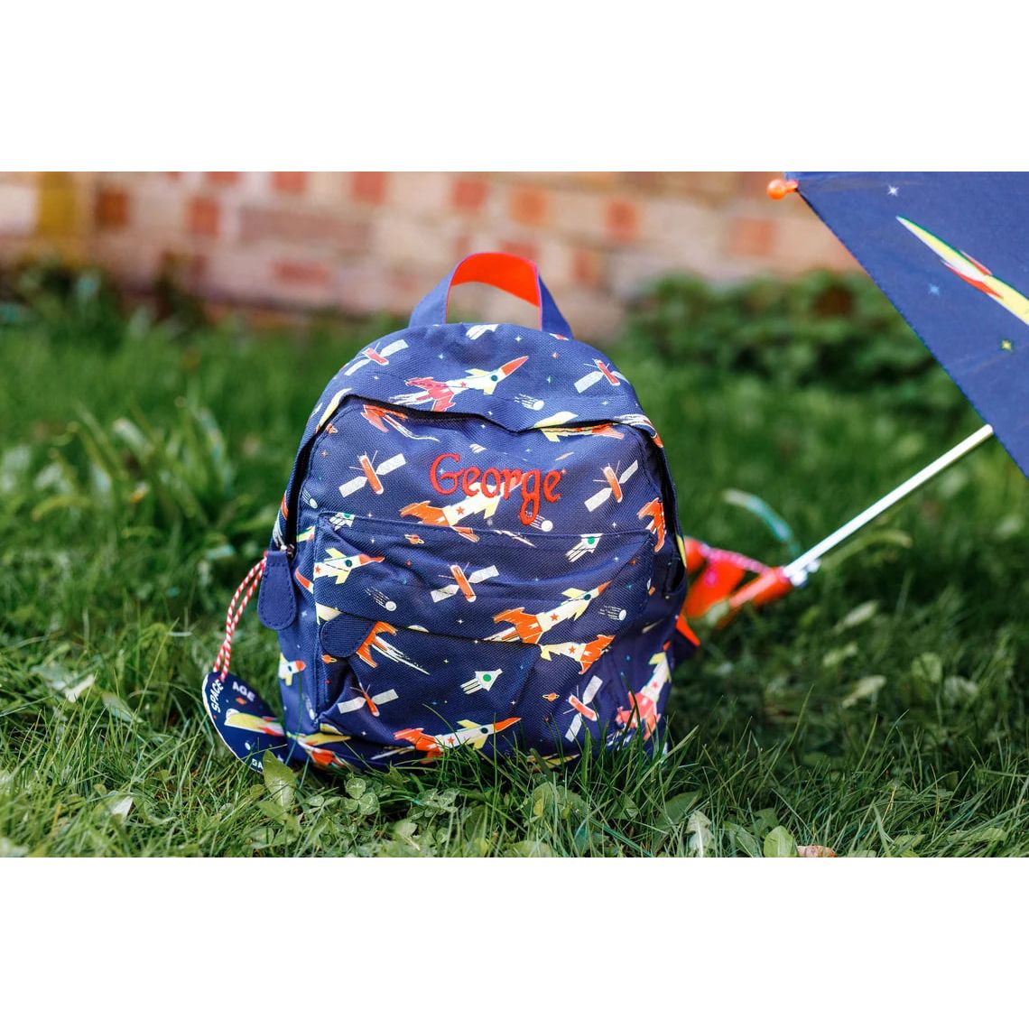 Kids Set Personalised Space Rocket Backpack + Umbrella