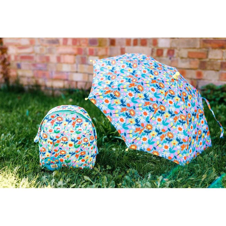 Kids Set Personalised Floral Flowers Pink Backpack + Umbrella