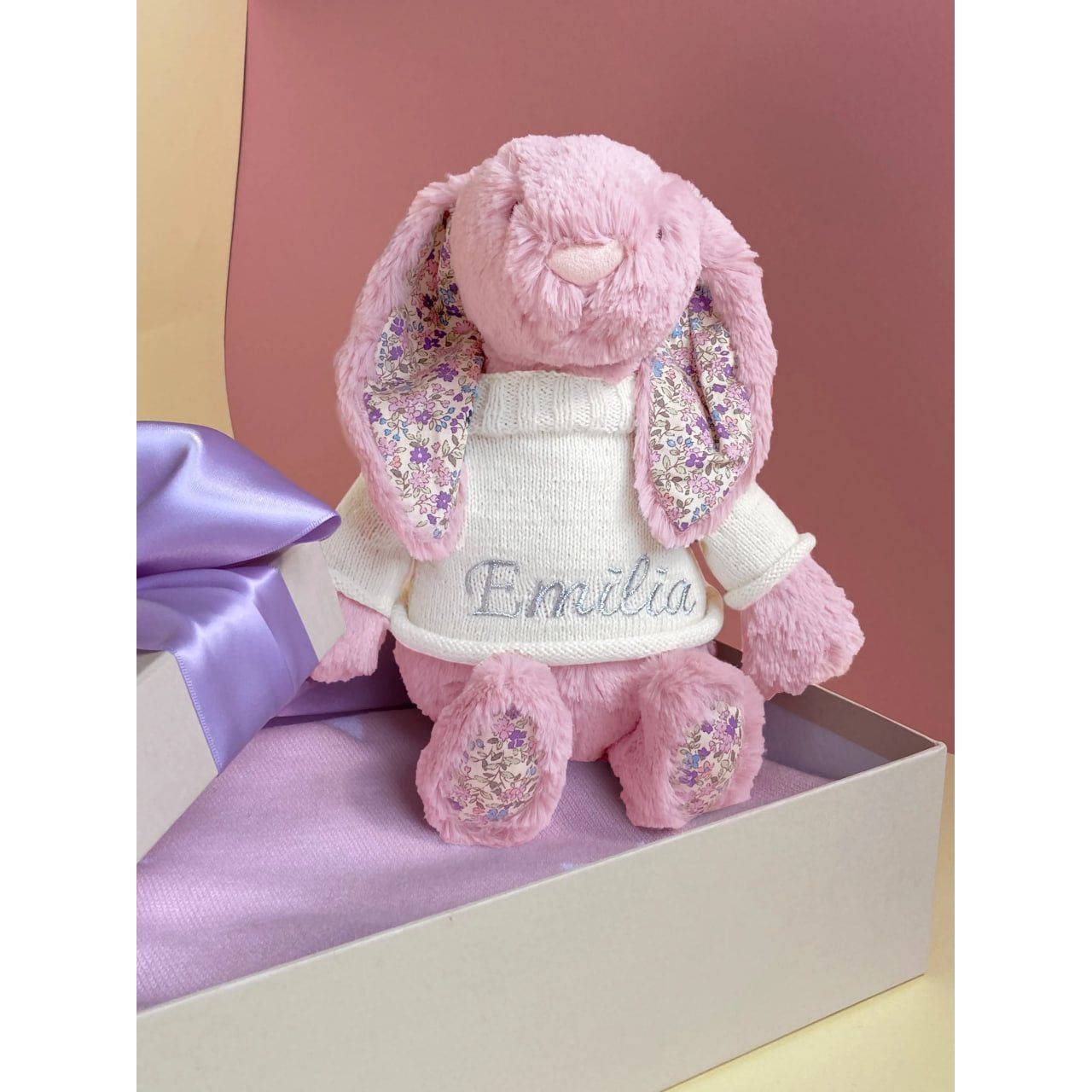 Personalised bashful Bunny Flower Pink Big